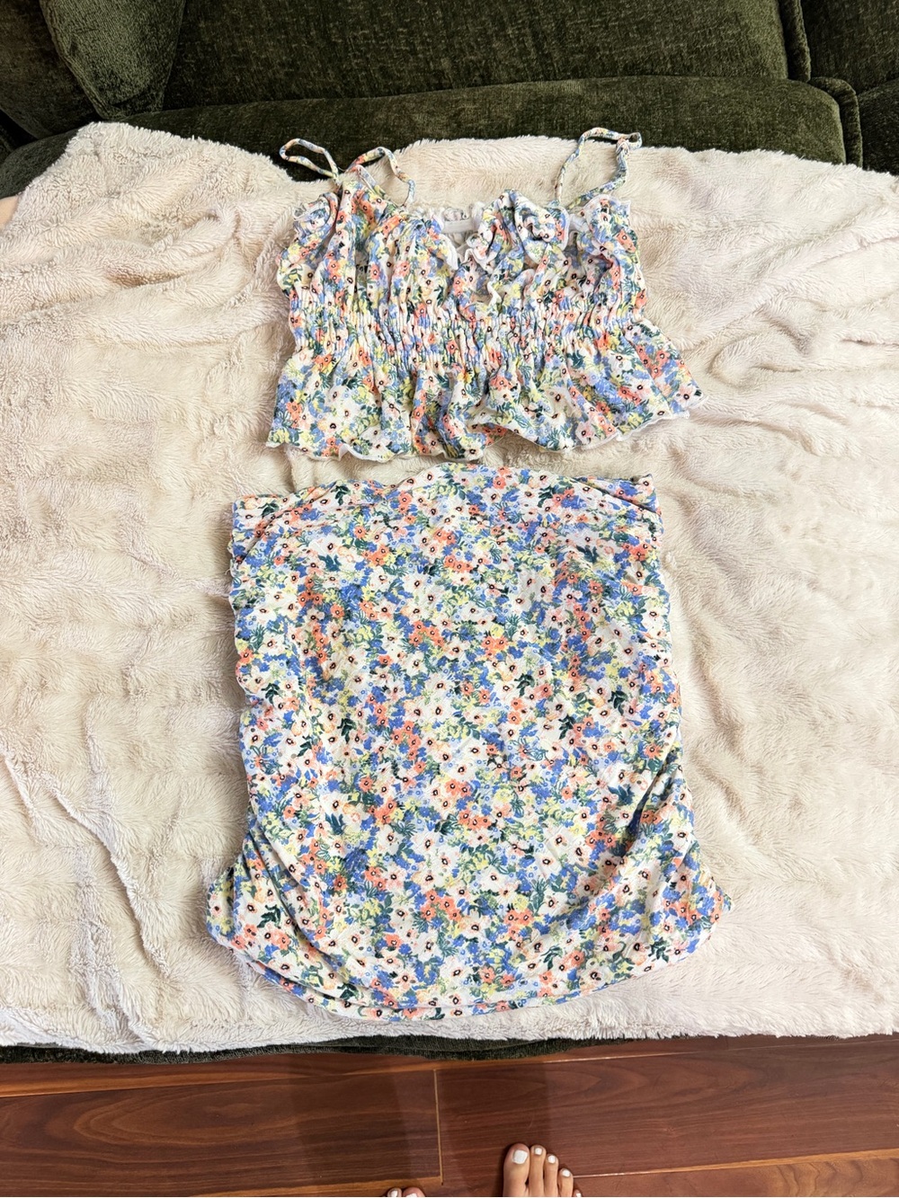 Ardene Floral Crop Top & Skirt Set in Cream, Blue, Peach, Yellow